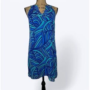 Alice & Trixie Silk Mini Dress Blue Abstract Cruise Coastal‎ Artsy Womens Sz XS